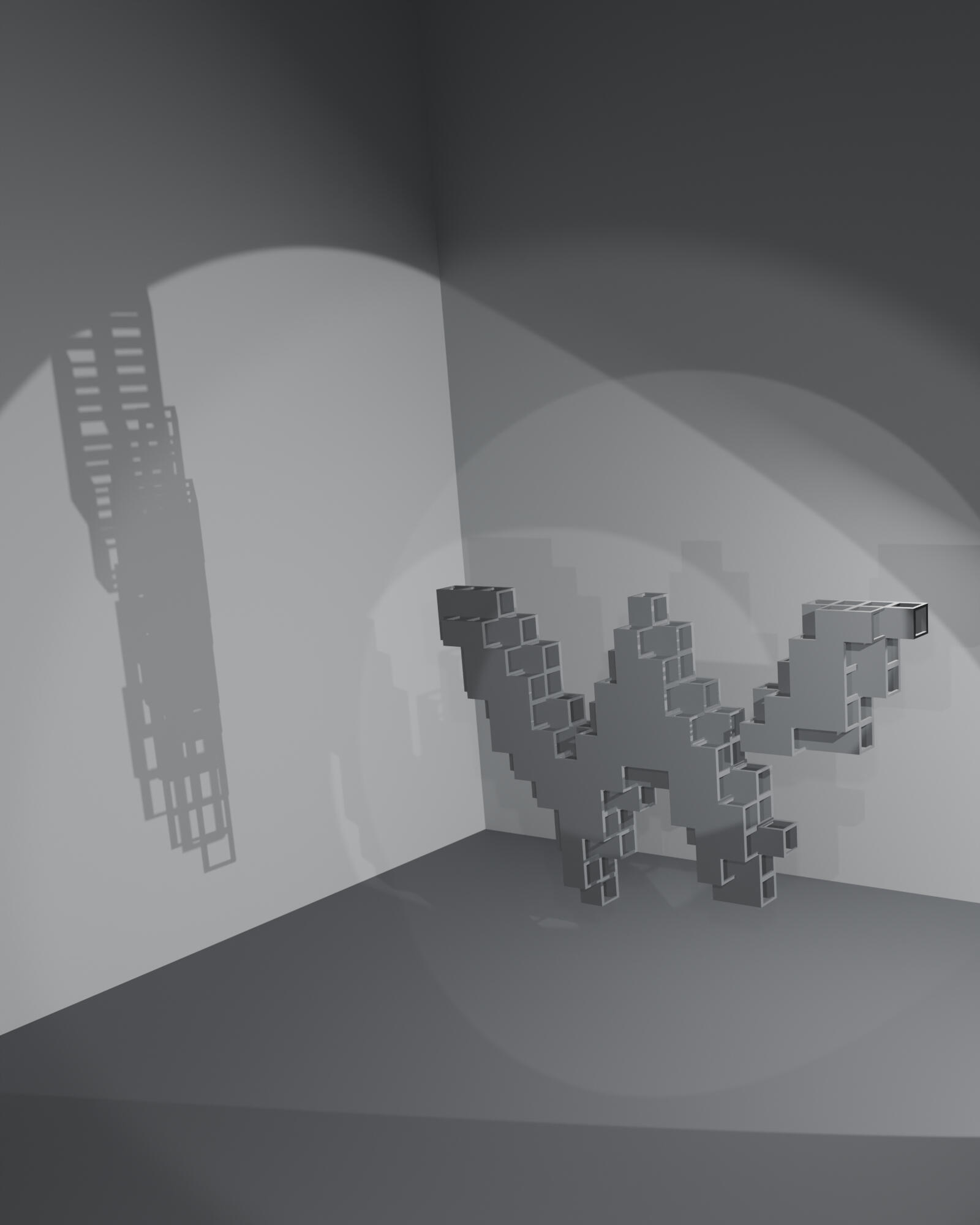 Structural lattice artwork with geometric shadows